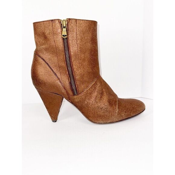 Billy Reid Womens Leather Ankle Boot Metallic Bronze Booties Zip Cone Heel 8.5 B - Picture 8 of 16
